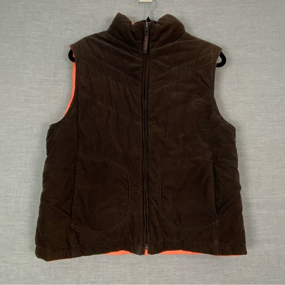 WindRiver Reversible Down Filled Puffer Vest Corduroy and Orange Sz Medium